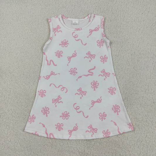 GSD2083 White Pink Bows Sleeveless Dress Girls Boutique Summer Outfit 202505 RTS