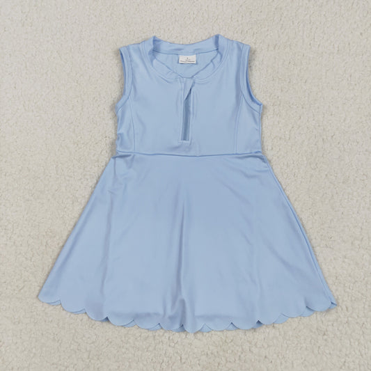 GSD2088 Solid color Haze blue zip yoga dress girls boutique sleeveless dress 202504 RTS