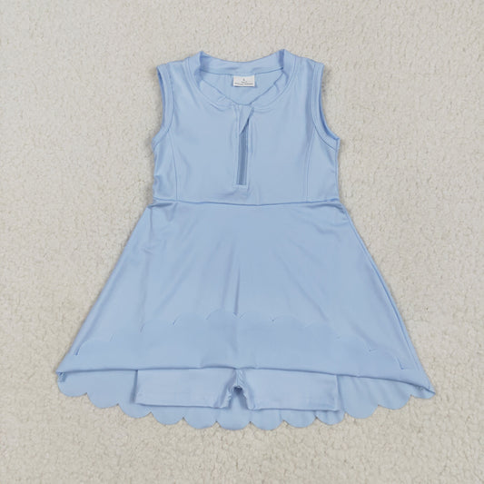 GSD2088 Solid color Haze blue zip yoga dress girls boutique sleeveless dress 202504 RTS