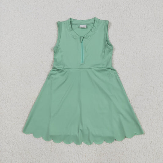 GSD2089 Solid color Pea green zip yoga dress girls boutique sleeveless dress 202505 RTS