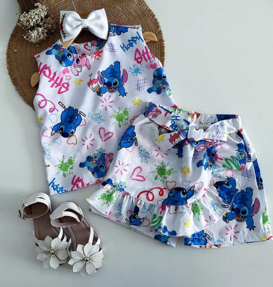Preorder GSD2103 White Stitch sleeveless top skirts shorts Girls Boutique outfit 202502