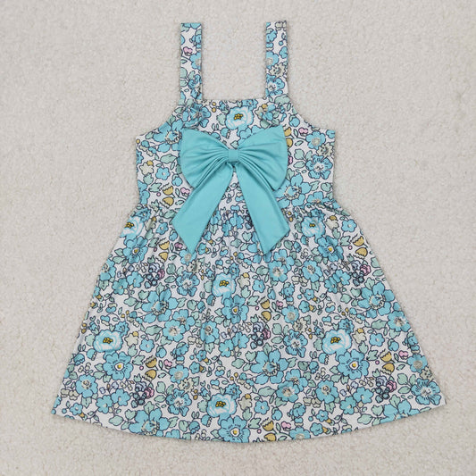 GSD2106 Blue Green Bow Flower sleeveless dress girls boutique dress 202504 RTS