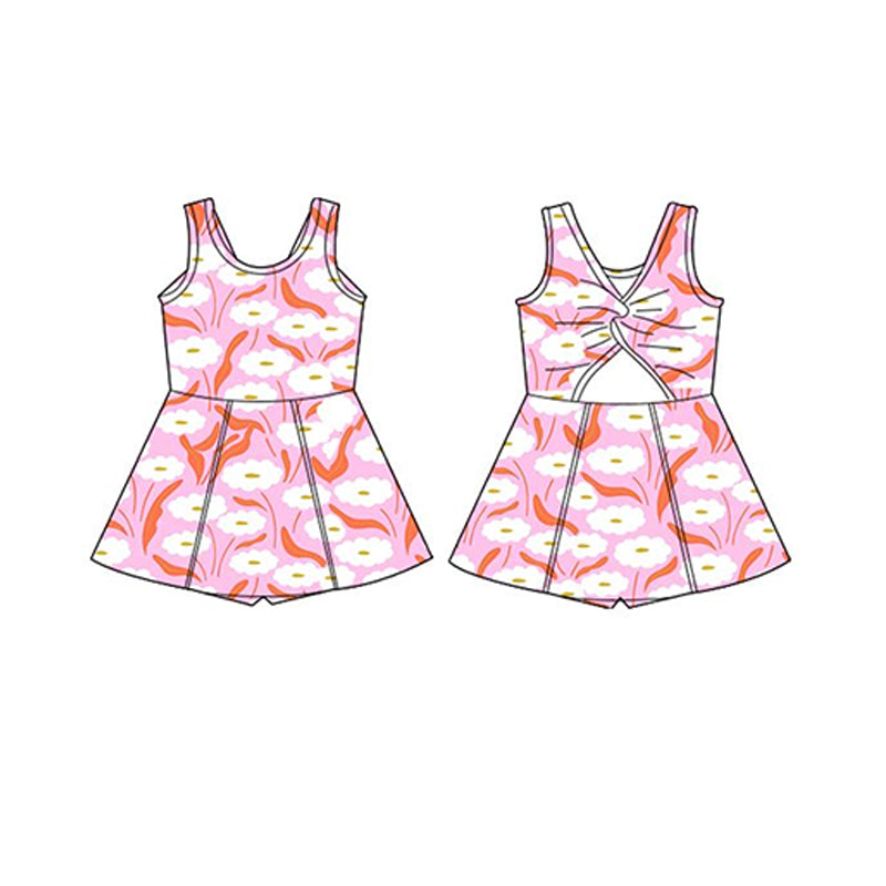 Preorder GSD2111 Hot Pink flower yoga dress girls boutique sleeveless dress 202502