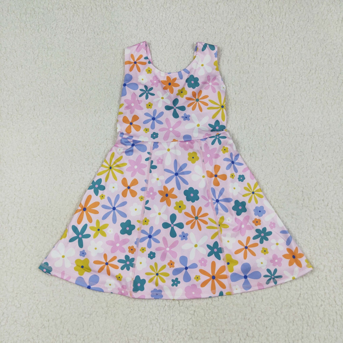 GSD2113 hot pink green flower sleeveless dress Girls Yoga Boutique Summer outfit 202506 RTS