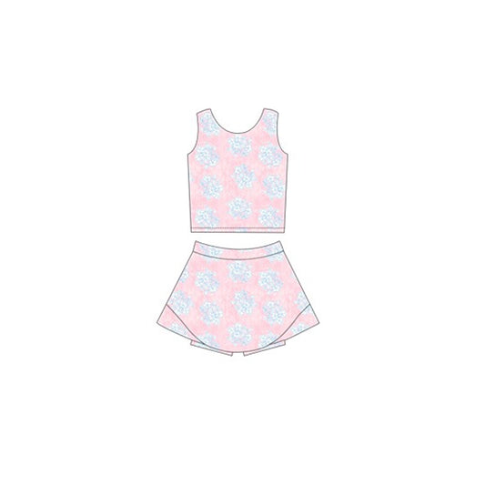 Preorder GSD2124 Yoga Outfit Light Pink flower sleeveless top skirts shorts Girls Boutique outfit 202502