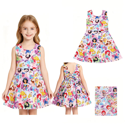 New GSD2136 Cartoon Disney Princess Pattern Pink Flower Sleeveless Yoga Dresses for Girls 202605 RTS