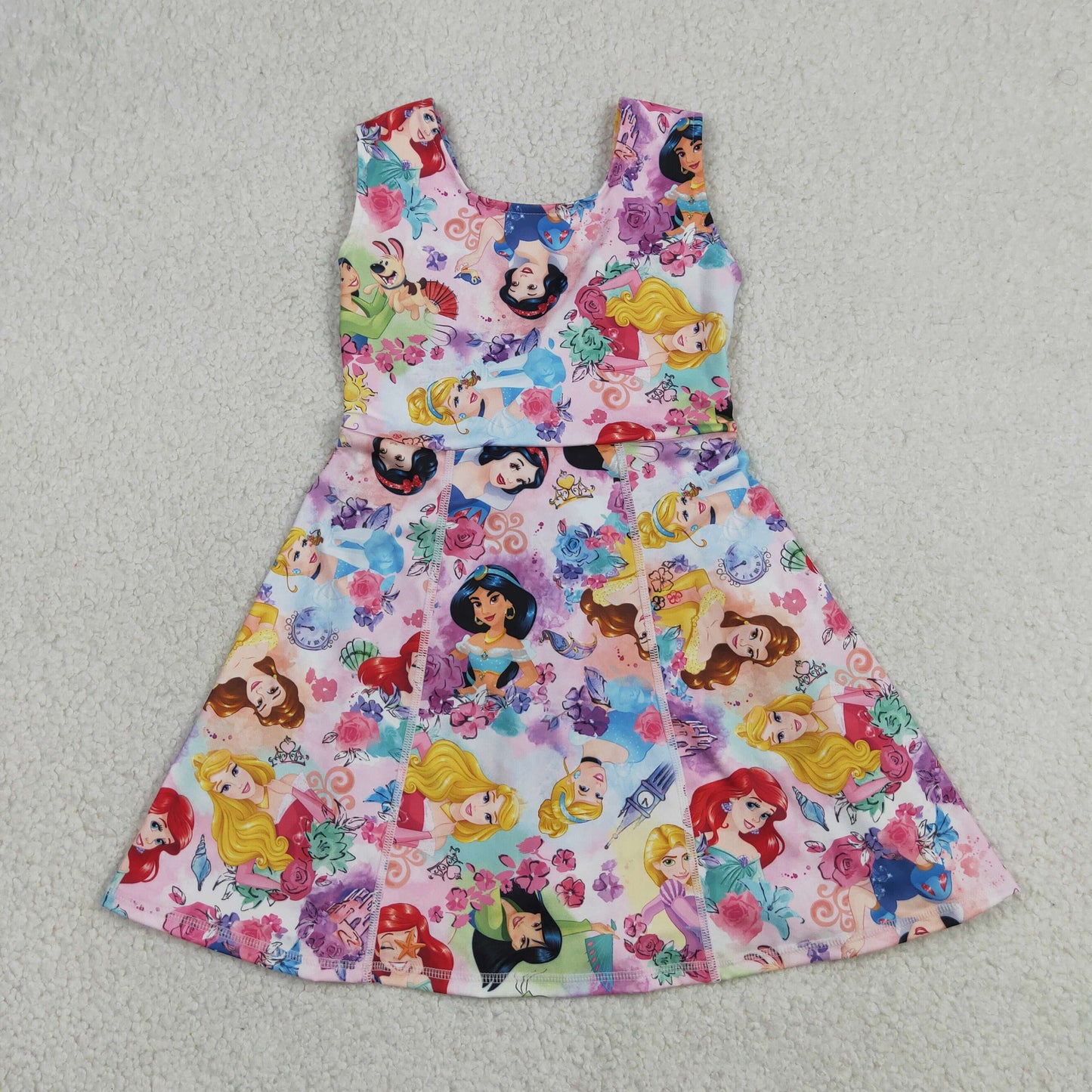 New GSD2136 Cartoon Disney Princess Pattern Pink Flower Sleeveless Yoga Dresses for Girls 202605 RTS