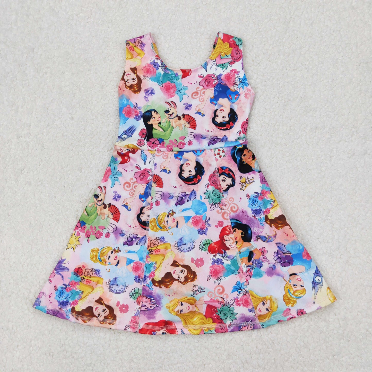 GSD2136 Yoga outfit Disney Princess pattern Pink Flower sleeveless Dress shorts Girls clothes  202503 RTS