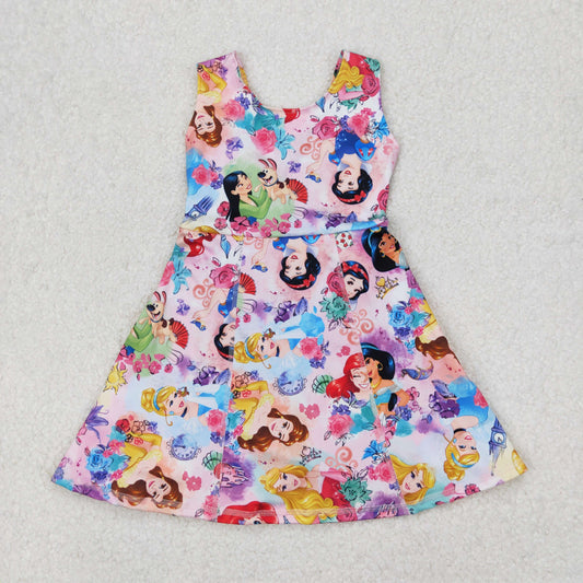 GSD2136 Yoga outfit Disney Princess pattern Pink Flower sleeveless Dress shorts Girls clothes  202503 RTS