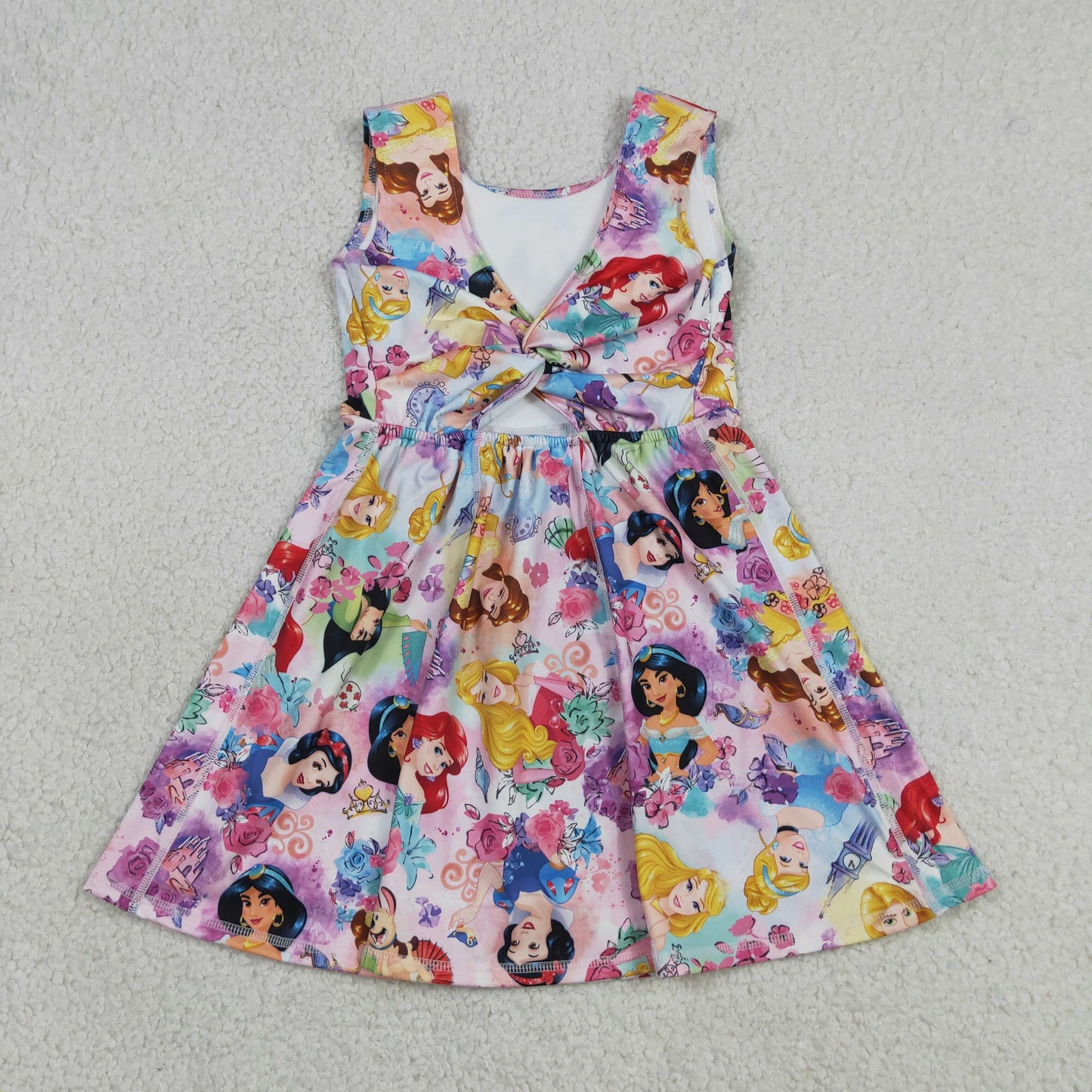New GSD2136 Cartoon Disney Princess Pattern Pink Flower Sleeveless Yoga Dresses for Girls 202605 RTS