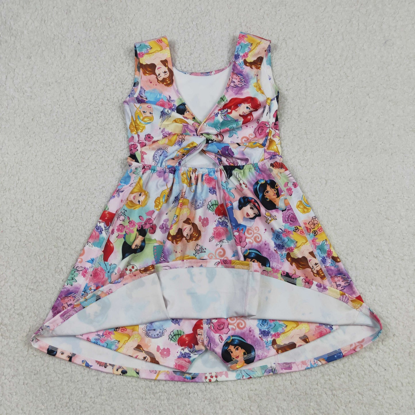 New GSD2136 Cartoon Disney Princess Pattern Pink Flower Sleeveless Yoga Dresses for Girls 202605 RTS