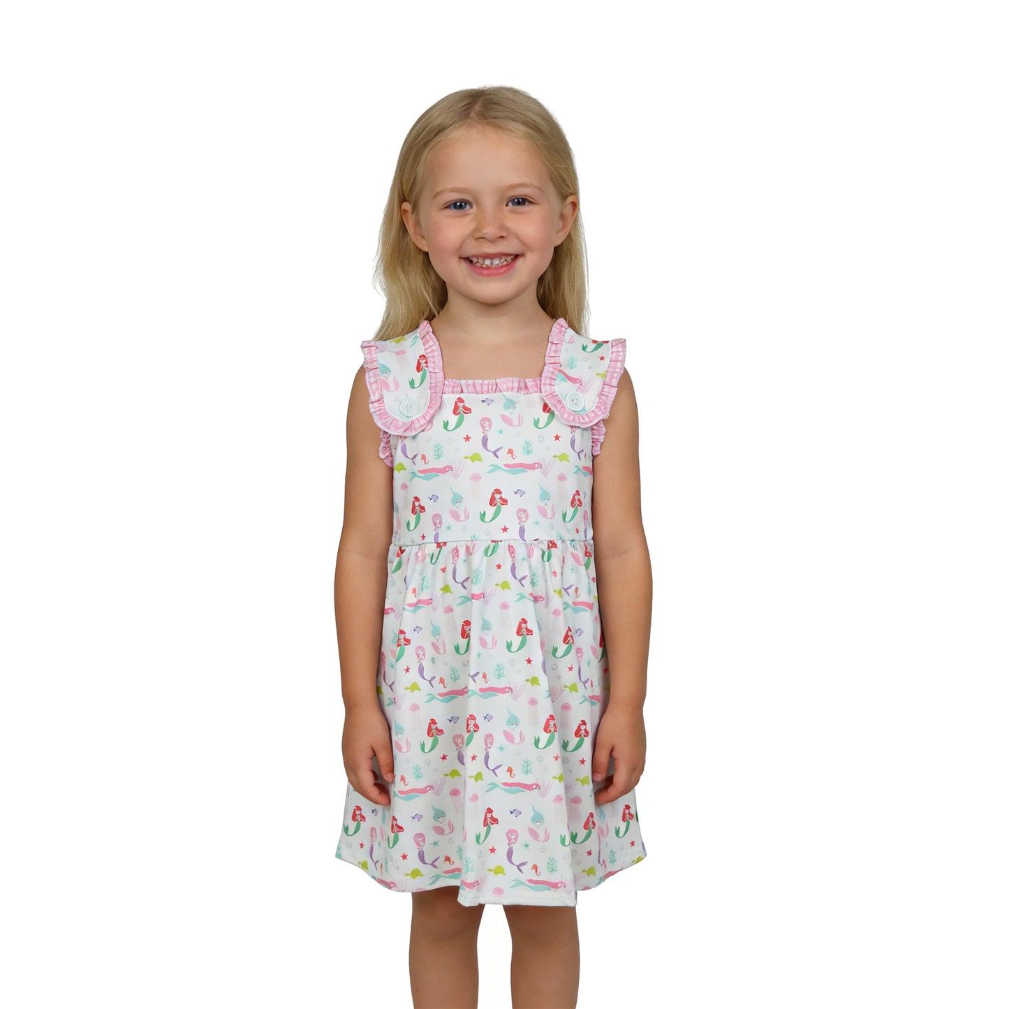GSD2142 Pink Ruffle Mermaid Princess Sleeveless Dresses for Girls 202603 RTS