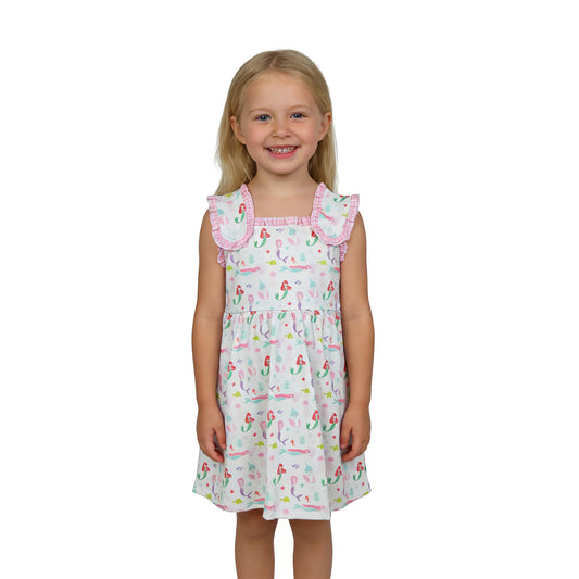 GSD2142 Pink Ruffle Mermaid Princess Sleeveless Dresses for Girls 202603 RTS