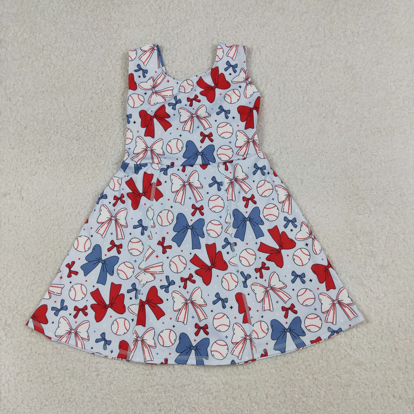 NEW GSD2150 4th of July Red Blue Baseball Bows Star Yoga Sleeveless Dresses for Girls 202604 RTS