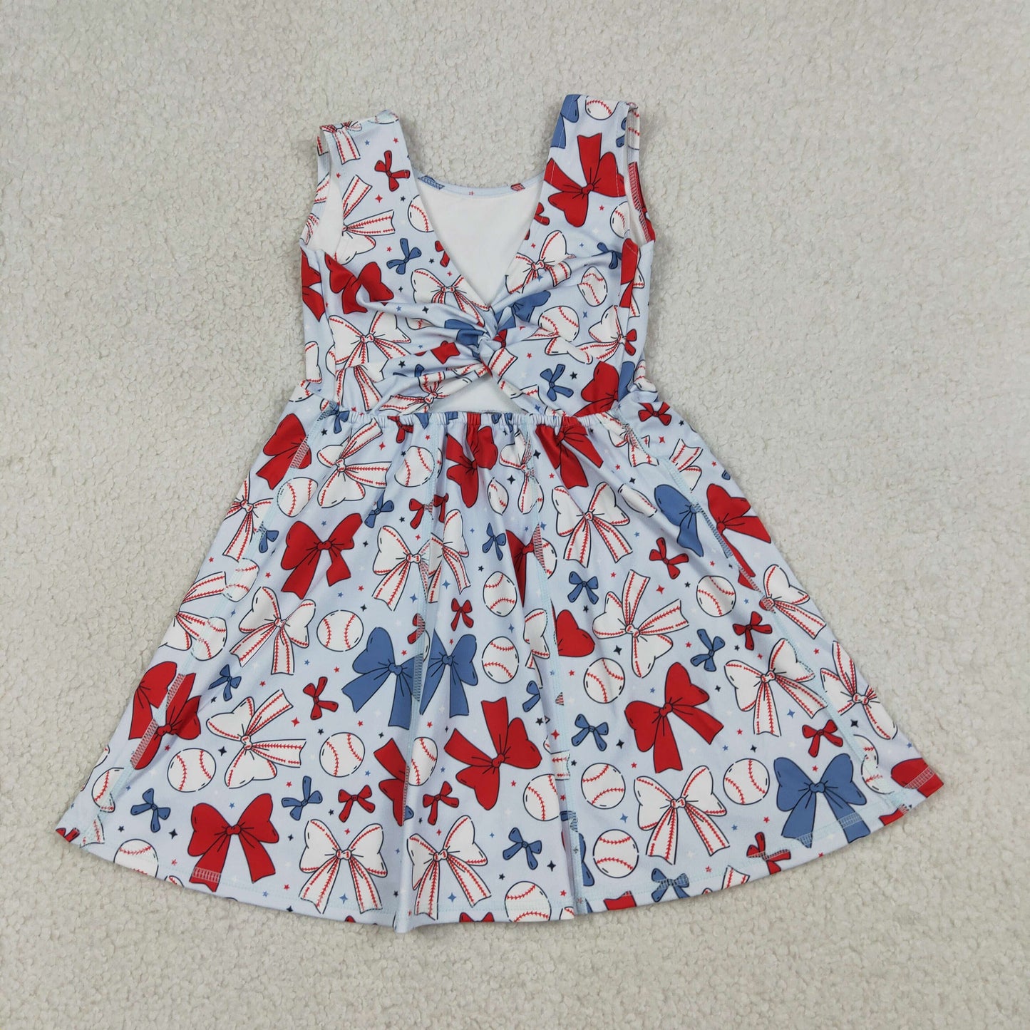 NEW GSD2150 4th of July Red Blue Baseball Bows Star Yoga Sleeveless Dresses for Girls 202604 RTS