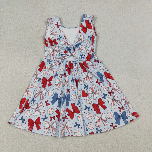 NEW GSD2150 4th of July Red Blue Baseball Bows Star Yoga Sleeveless Dresses for Girls 202604 RTS