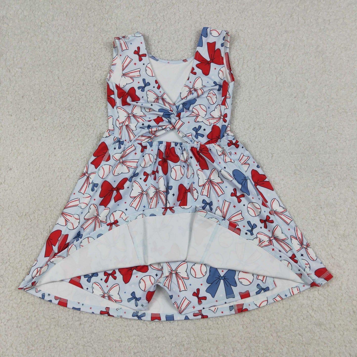 NEW GSD2150 4th of July Red Blue Baseball Bows Star Yoga Sleeveless Dresses for Girls 202604 RTS