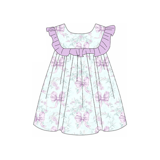 preorder GSD2158 Purple Green Flower Bows Ruffled sleeveless Dress Girls boutique outfit 202502
