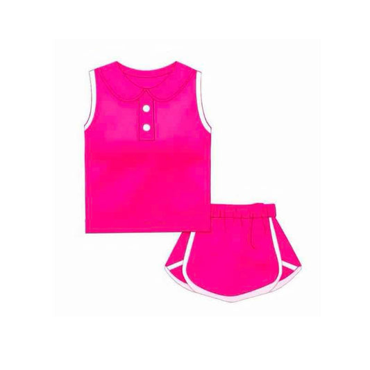 preorder GSD2163 Solid Color Rose Red Cotton Sleeveless Top Skirts Shorts set Girls boutique outfit 202502