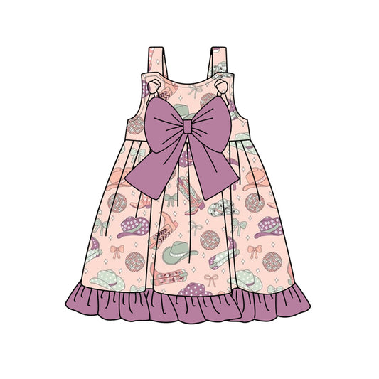 preorder GSD2171 Hat Boots Pink Purple Bow Ruffle Sleeveless Dress Girls Boutique clothes  202502