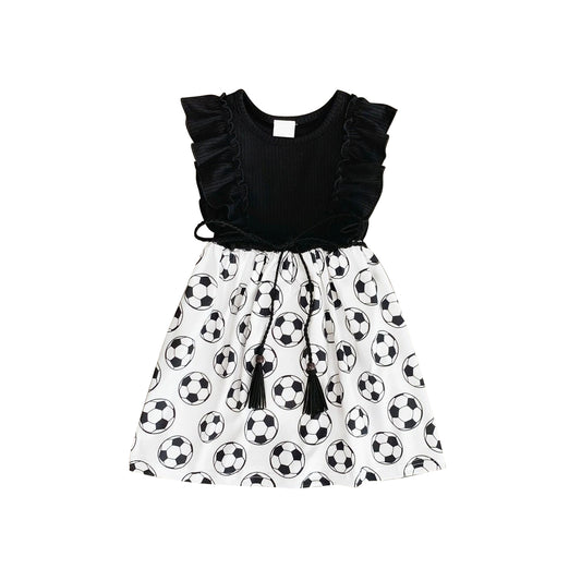 preorder GSD2174 Black White soccer ball  Sleeveless Dress Girls Boutique clothes  202503
