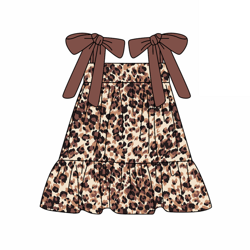 preorder GSD2182 Brown leopard Ruffle sleeveless Dress Girls Boutique clothes  202503
