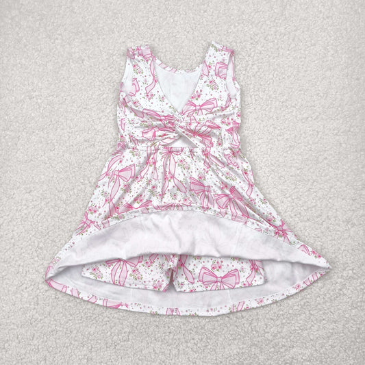 GSD2199 Yoga outfit Pink Bows Flower sleeveless Dress shorts Girls clothes  202504 RTS
