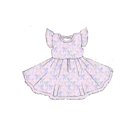 preorder GSD2204 Pink Purple Bows Ruffle Fly Sleeve Dress Girls Boutique clothes  202503