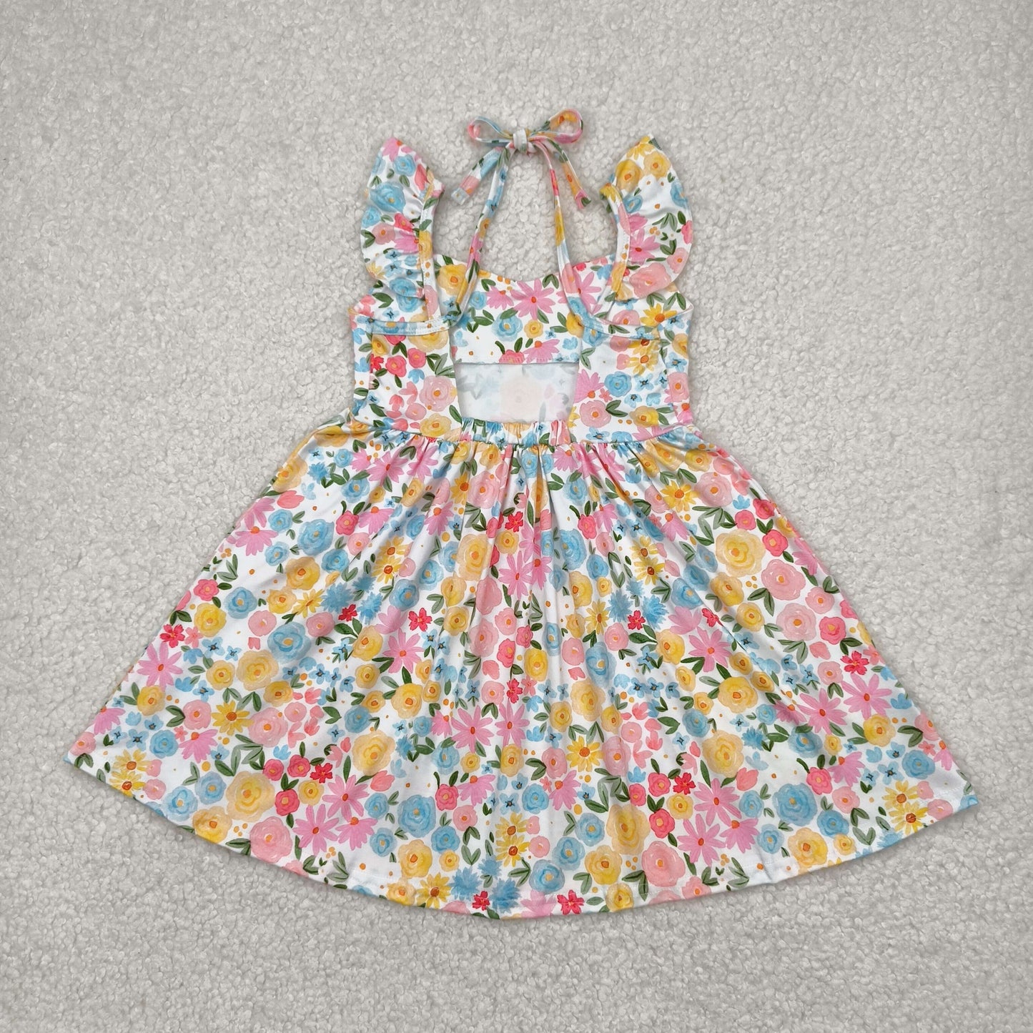 preorder GSD2207 Yellow Pink Flower Ruffle Fly Sleeve Dress Girls Boutique clothes  202503