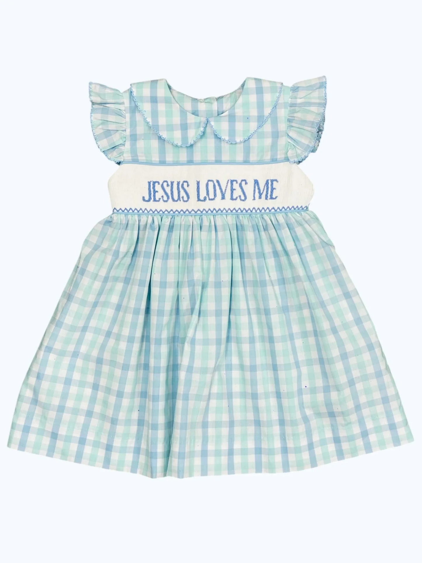 preorder GSD2225 Jesus Love me Green Plaid Fly Sleeve Dress Girls Boutique Clothes  202503