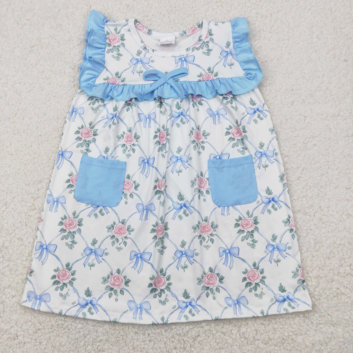 GSD2230 Blue Flower Leaf Pocket Sleeveless Dress Girls Boutique Clothes  202504 RTS