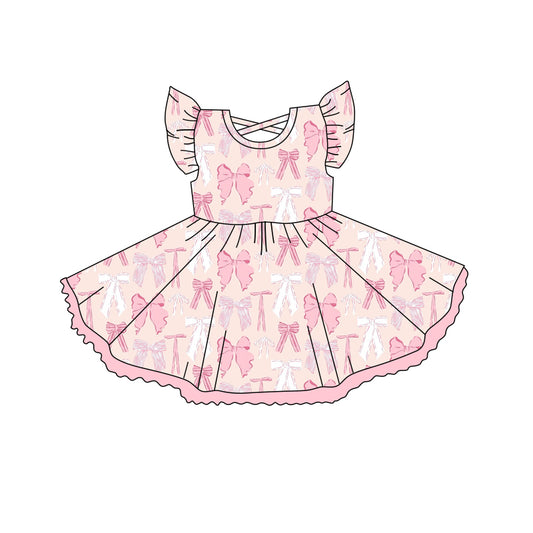 preorder GSD2254 Pink Bows Ruffle Fly Sleeve Dress Girls Boutique Clothes  202503