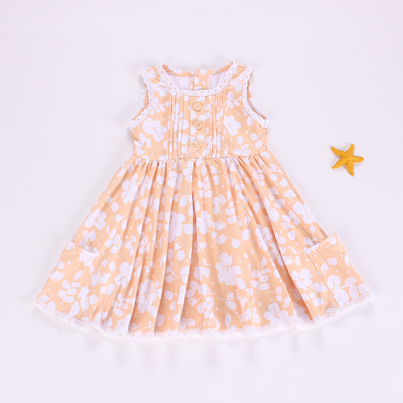 preorder GSD2262 Orange White Floral Lace Sleeveless Dress Girls Boutique Clothes  202503