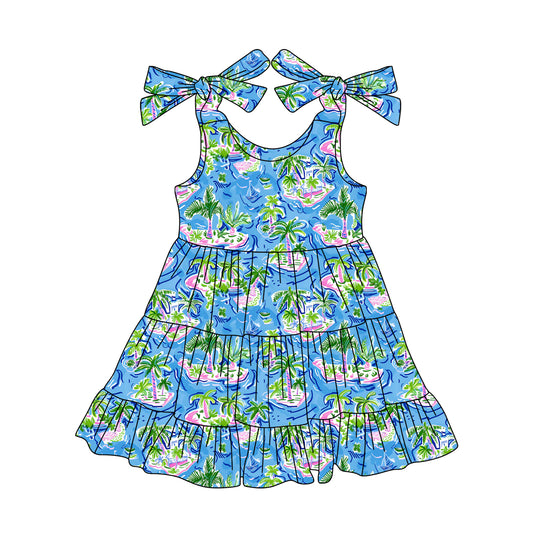preorder GSD2273 Beach Sea Blue Ruffle Sleeveless Dress Girls Boutique Outfits 202504