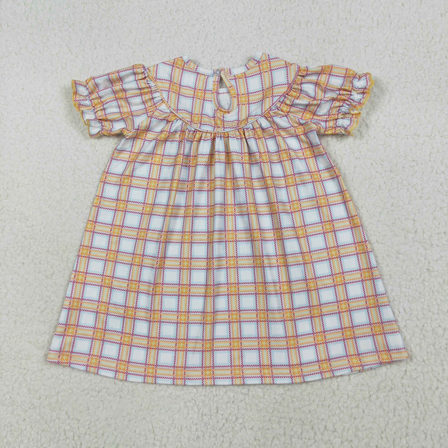 GSD2276 Factor Animals Orange Plaid Short Sleeve Dress Smocked Girls Boutique Outfits 202507 RTS