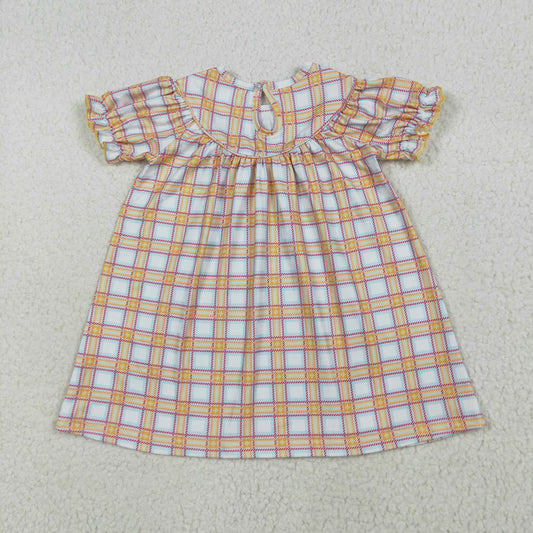 GSD2276 Factor Animals Orange Plaid Short Sleeve Dress Smocked Girls Boutique Outfits 202507 RTS