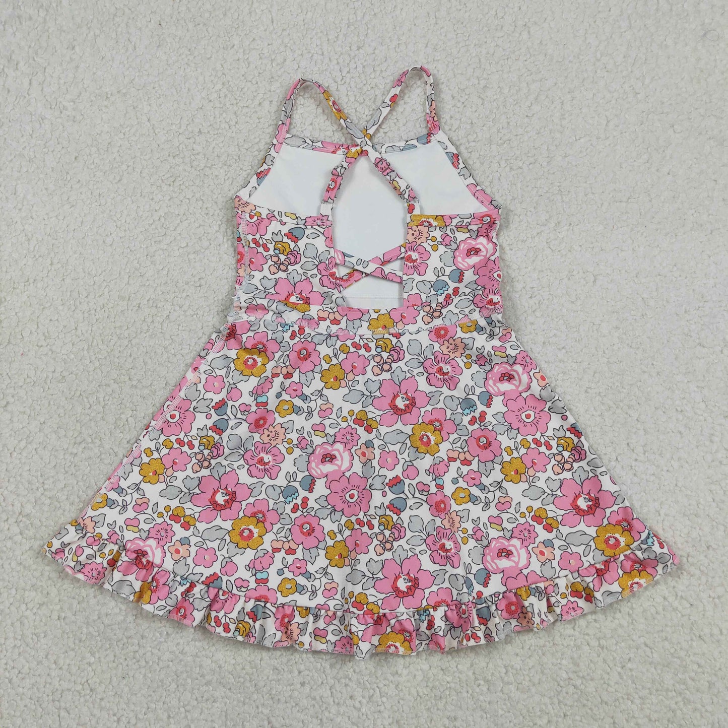 New GSD2278 Pink Flower Ruffle Sleeveless Halter Yoga Dresses for Girls 202605 RTS