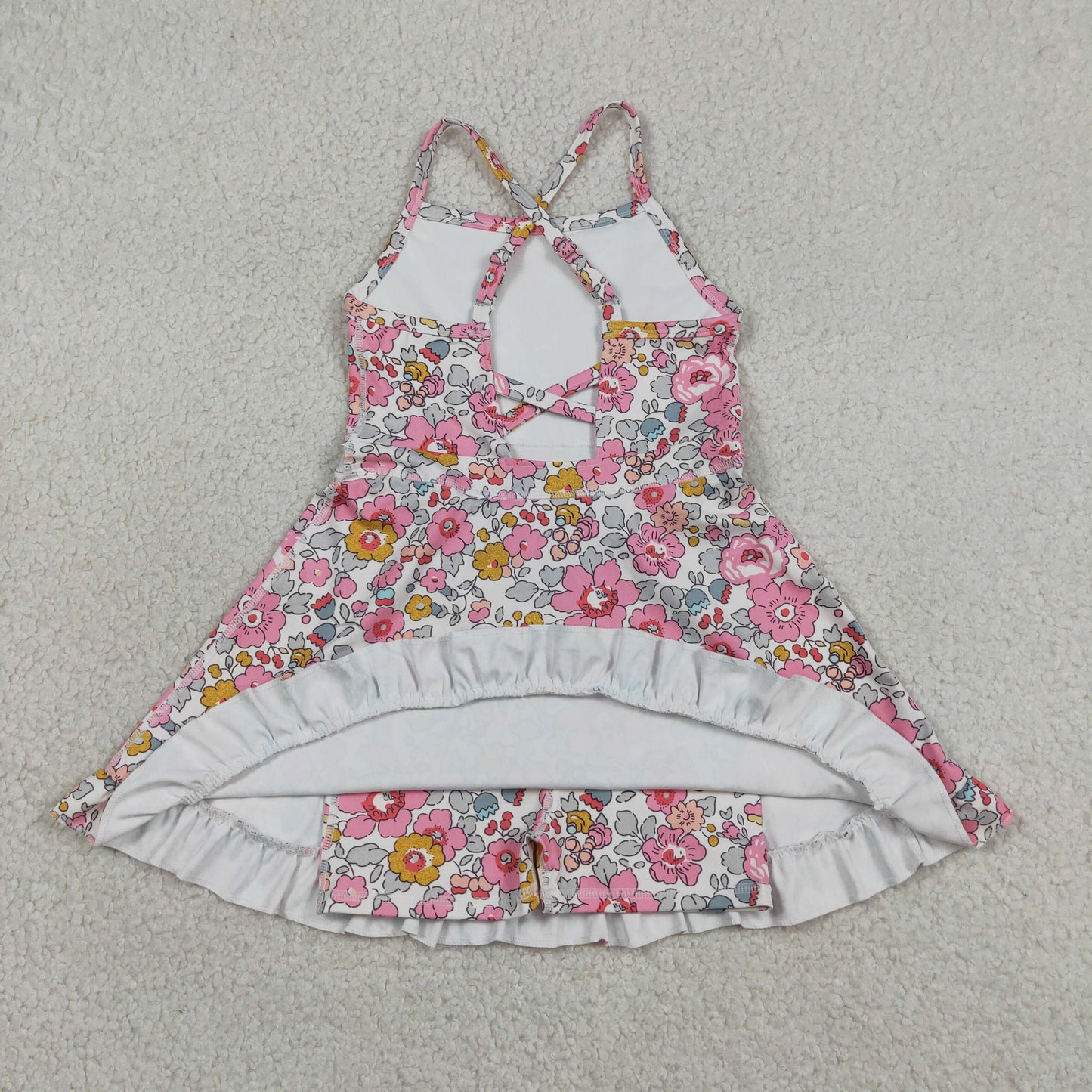 New GSD2278 Pink Flower Ruffle Sleeveless Halter Yoga Dresses for Girls 202605 RTS