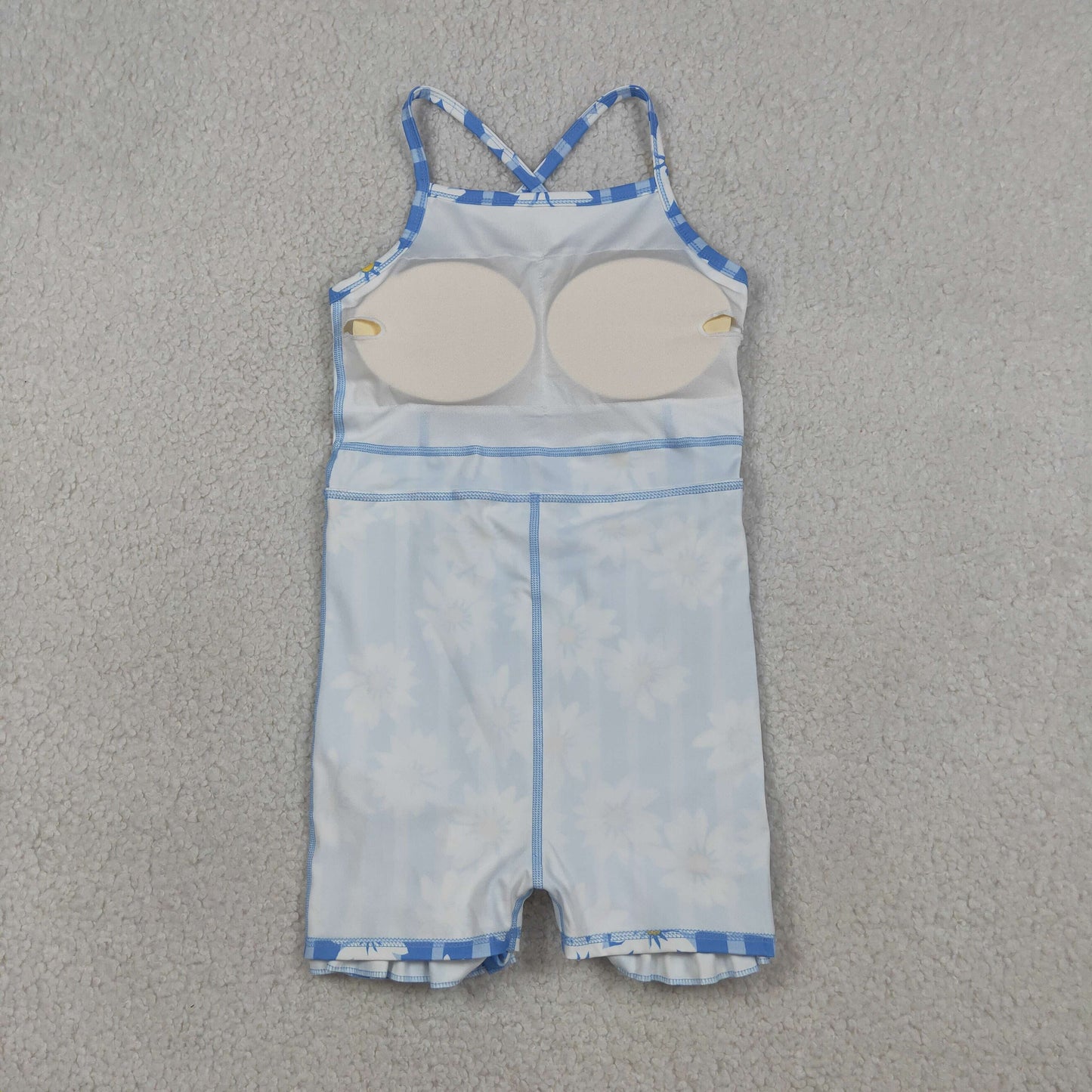 NEW GSD2283 White Flower Blue Stripe Ruffle Sleeveless Halter Yoga Dresses for Girls 202603 RTS