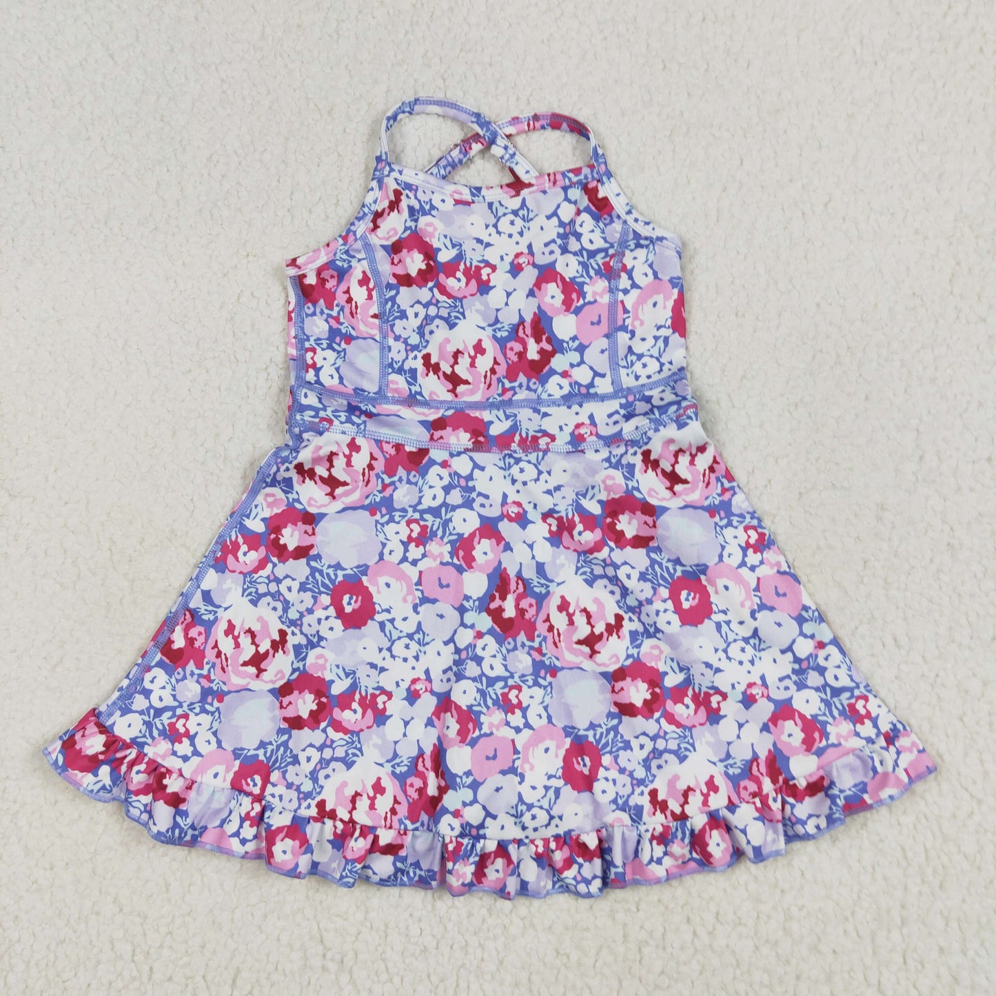 GSD2285 Pink Purple Flower Ruffle Sleeveless Halter Yoga Dress Girls Boutique Clothes  202506 RTS