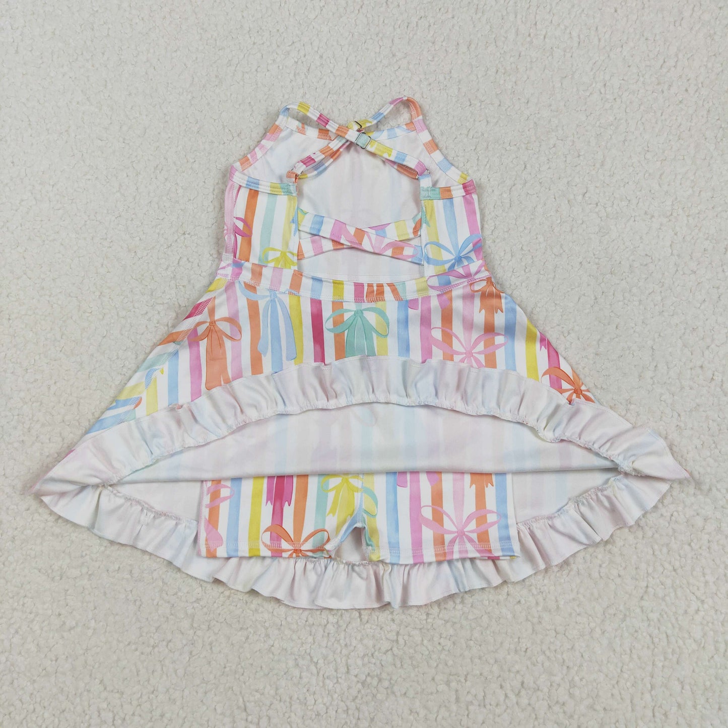 GSD2288 Colored Stripe Bows Ruffle Sleeveless Halter Yoga Dress Girls Boutique Clothes  202505 RTS