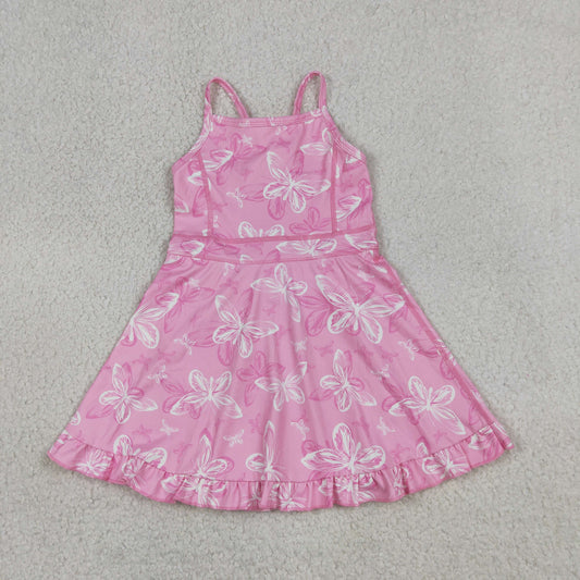 New GSD2292 Pink Butterfly Ruffle Sleeveless Halter Yoga Dresses for Girls 202605 RTS