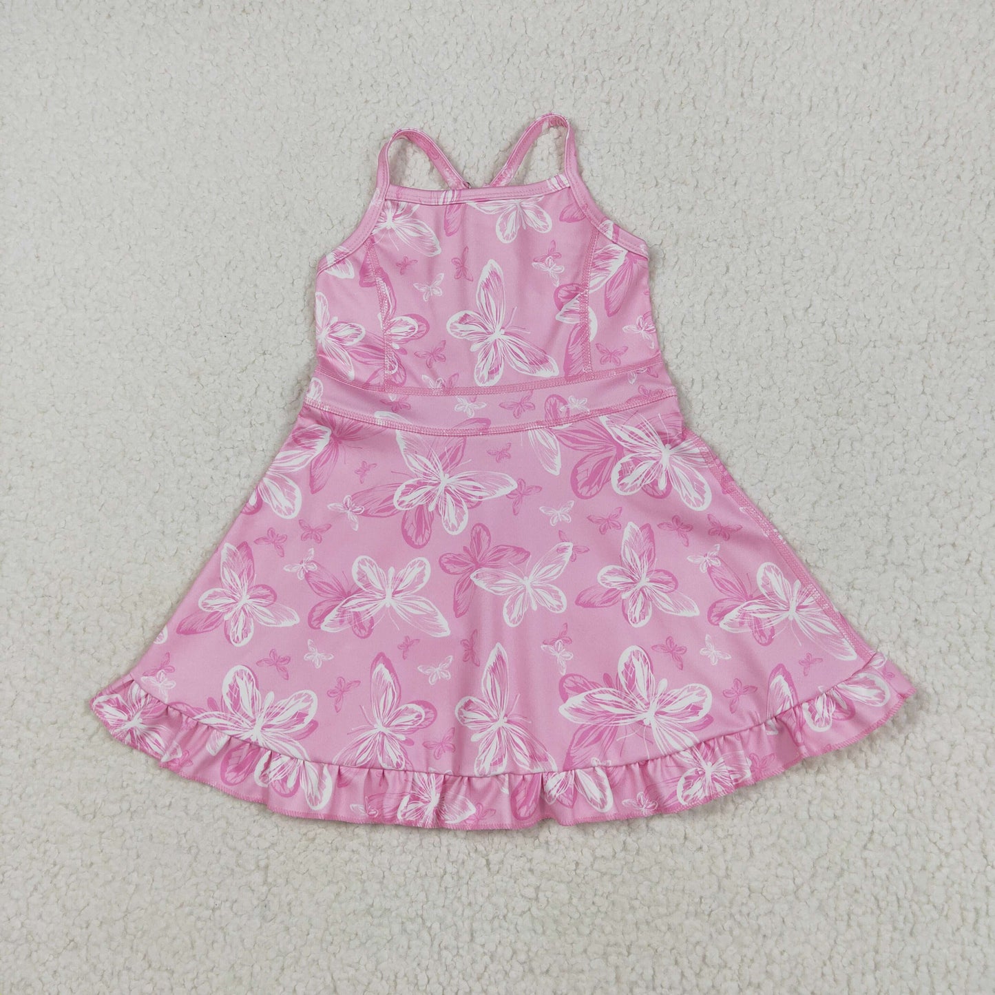 GSD2292 Pink Butterfly Ruffle Sleeveless Halter Yoga Dress Girls Boutique Clothes  202505 RTS