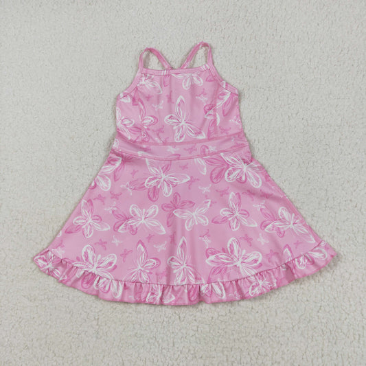 GSD2292 Pink Butterfly Ruffle Sleeveless Halter Yoga Dress Girls Boutique Clothes  202505 RTS