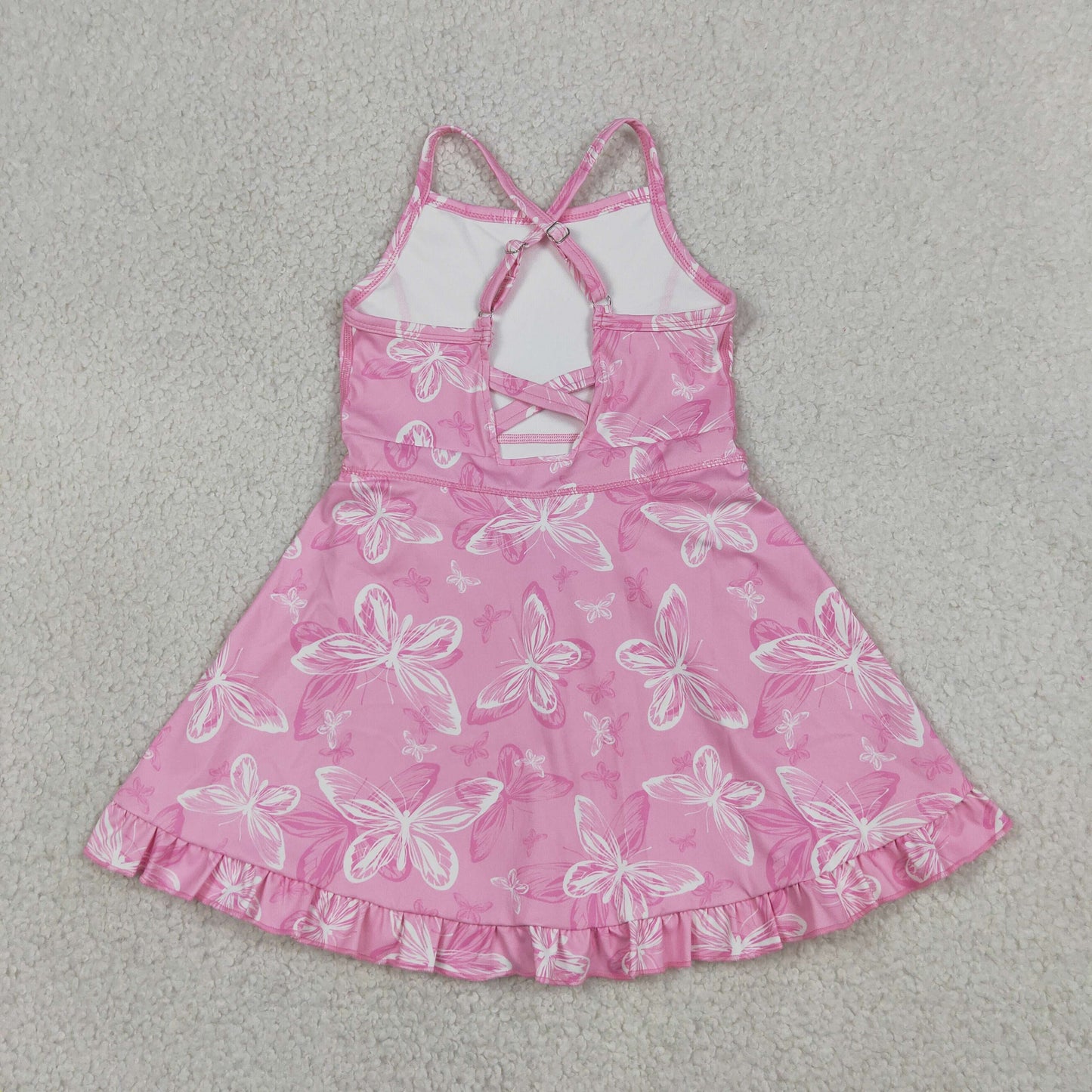 New GSD2292 Pink Butterfly Ruffle Sleeveless Halter Yoga Dresses for Girls 202605 RTS