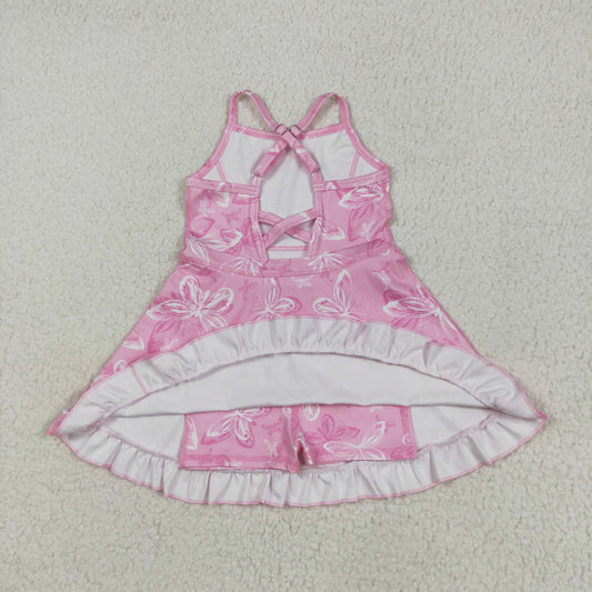 GSD2292 Pink Butterfly Ruffle Sleeveless Halter Yoga Dress Girls Boutique Clothes  202505 RTS