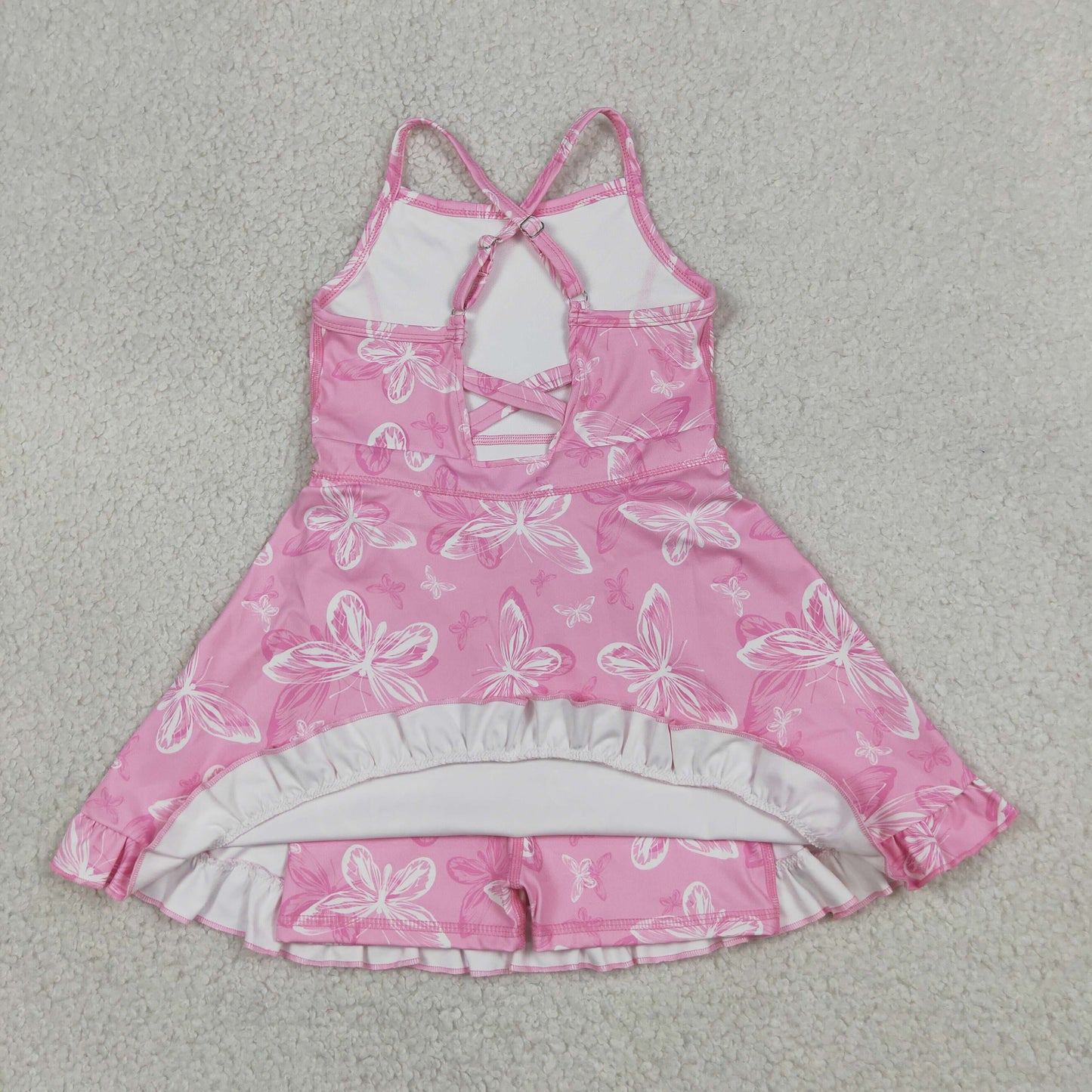New GSD2292 Pink Butterfly Ruffle Sleeveless Halter Yoga Dresses for Girls 202605 RTS