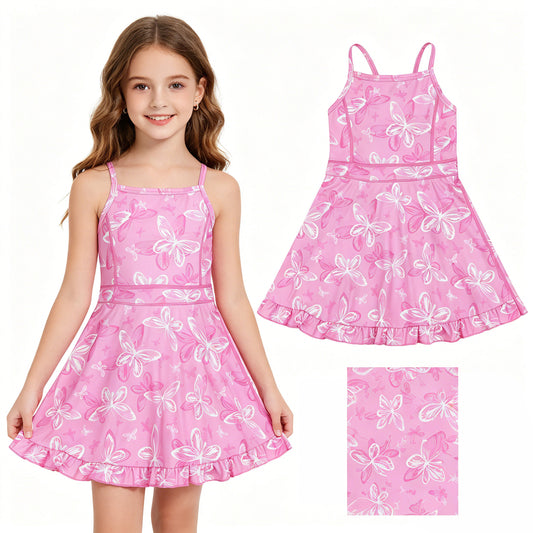 New GSD2292 Pink Butterfly Ruffle Sleeveless Halter Yoga Dresses for Girls 202605 RTS