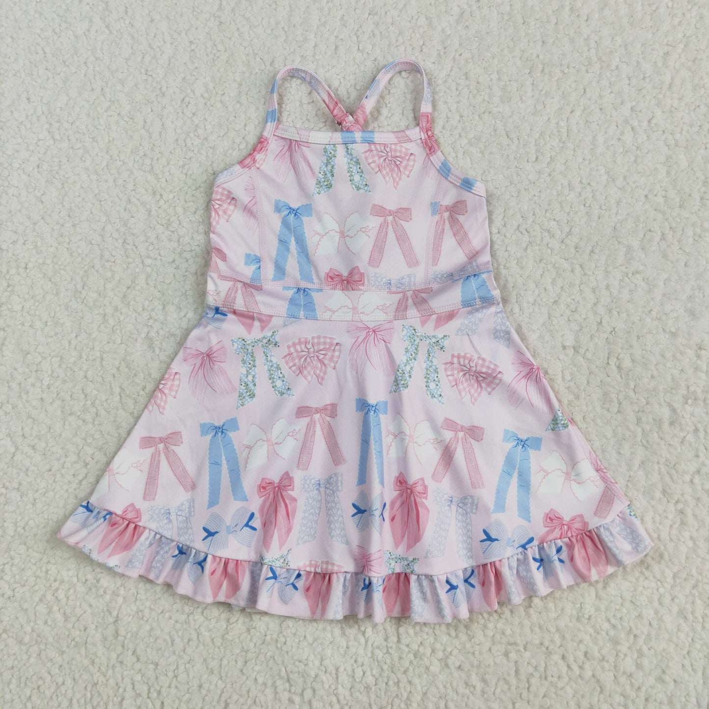 GSD2295 Colored Plaid Bows Pink Ruffle Sleeveless Halter Yoga Dress Girls Boutique Clothes  202505 RTS