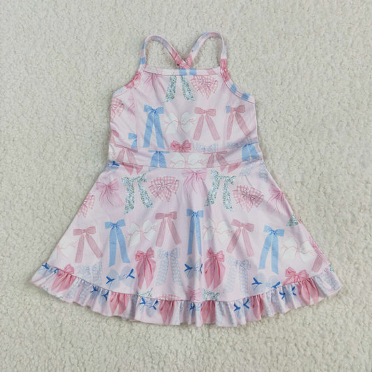 GSD2295 Colored Plaid Bows Pink Ruffle Sleeveless Halter Yoga Dress Girls Boutique Clothes  202505 RTS